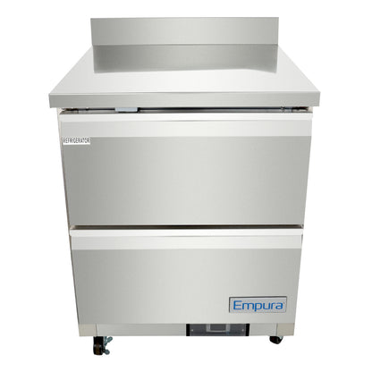 28" Two Drawer Commercial Undercounter Reach-In Refrigerator with Backsplash