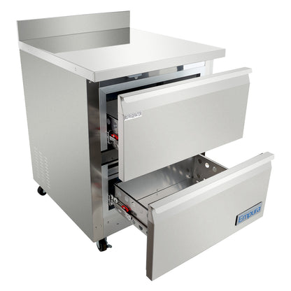 28" Two Drawer Commercial Undercounter Reach-In Refrigerator with Backsplash