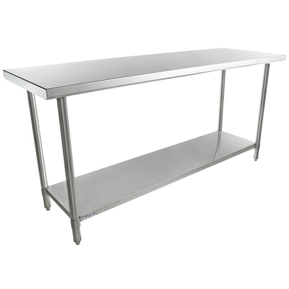 72" x 24" Super Duty Work Table 16 Gauge 304 Stainless Steel with Stainless Steel Legs and Undershelf, NSF Work Table, 63" - 72", Stainless Steel Top Empura