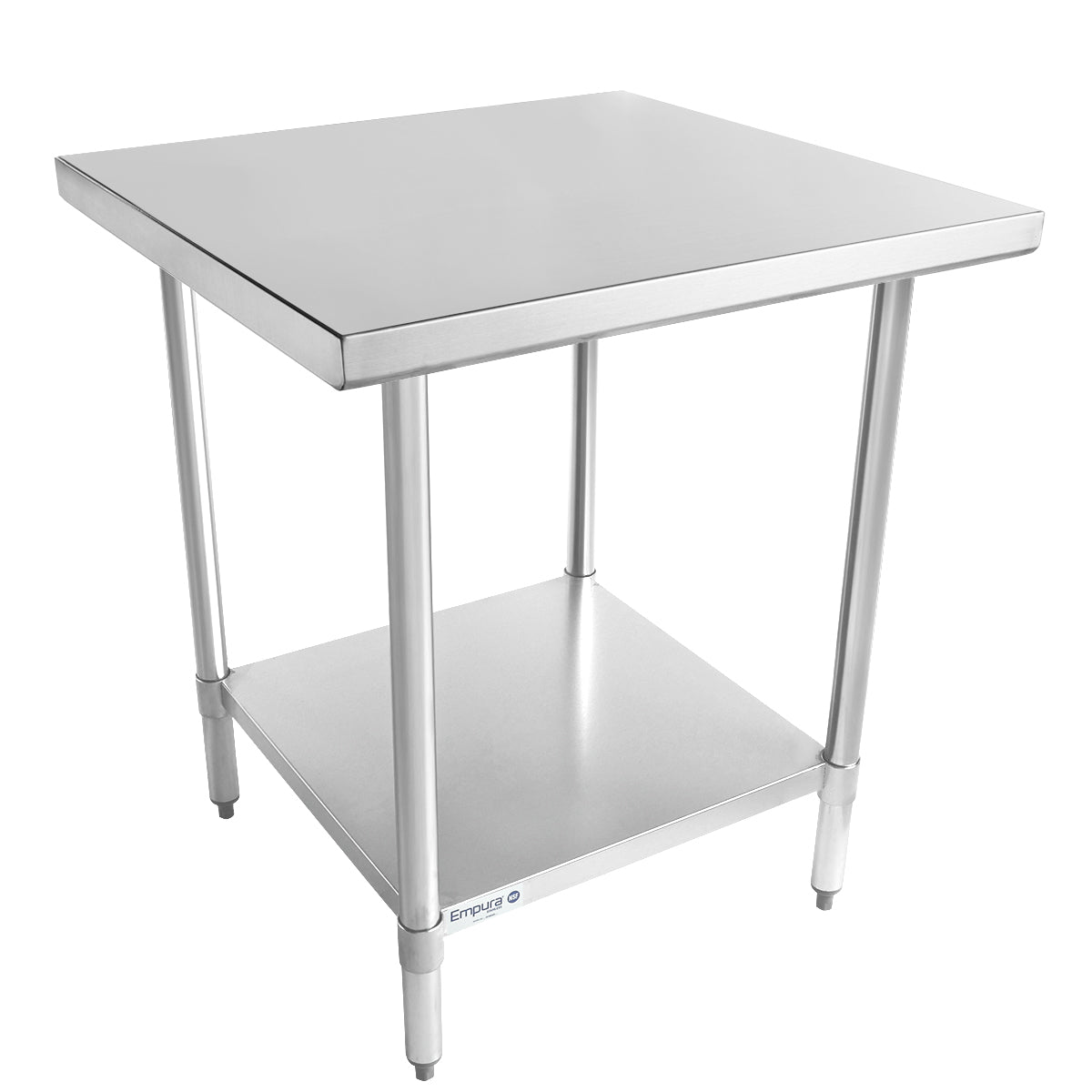 Empura 30" x 30" 18-Gauge 304 Stainless Steel Commercial Work Table with Flat Top Galvanized Legs and Undershelf