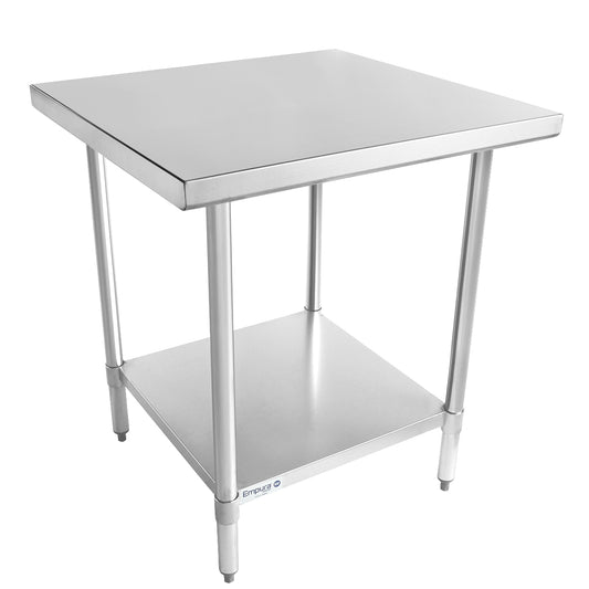 Empura 30" x 30" 18-Gauge 304 Stainless Steel Commercial Work Table with Flat Top Galvanized Legs and Undershelf