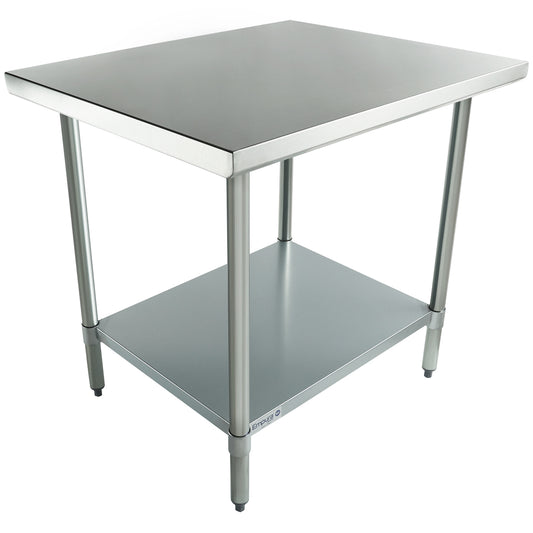 Empura 36" x 30" 18-Gauge 304 Stainless Steel Commercial Work Table with Flat Top Galvanized Legs and Undershelf