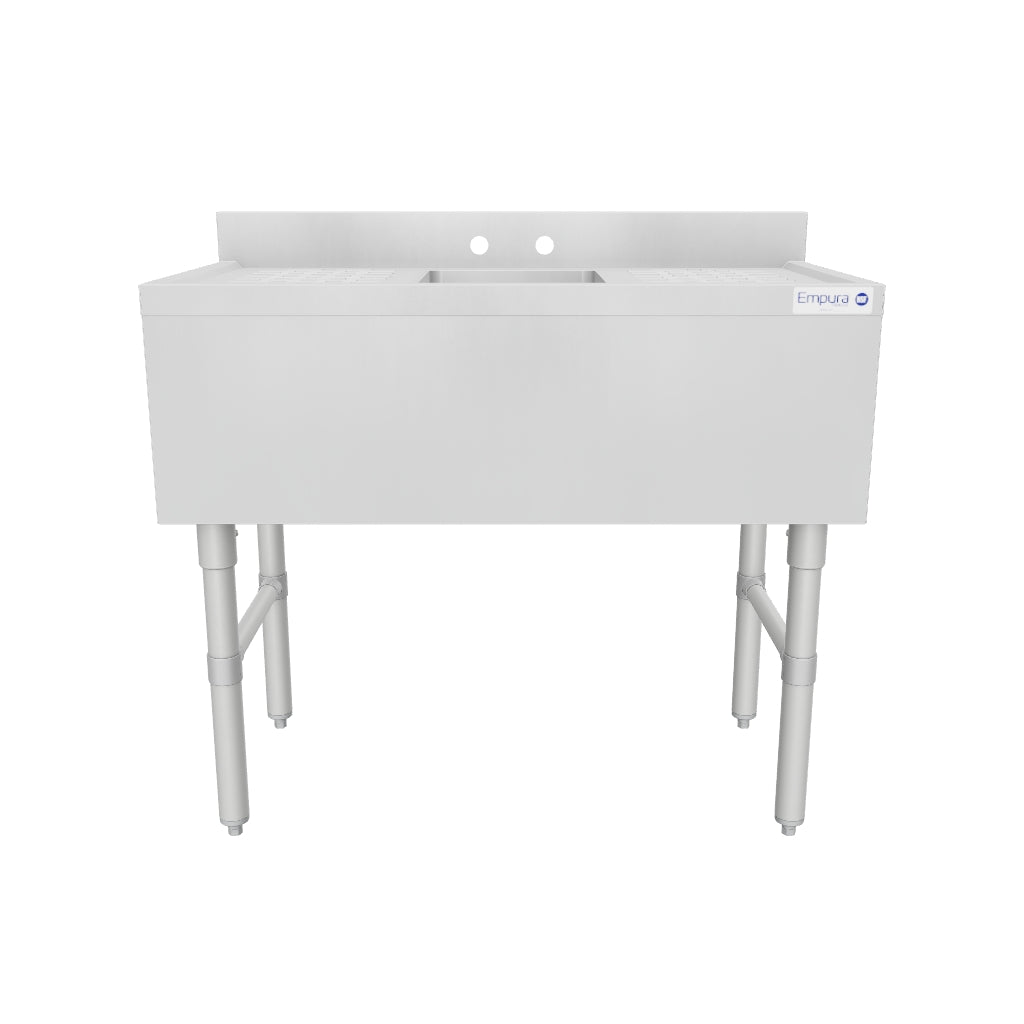 36" 18-Gauge Stainless Steel 1 Compartment Commercial Underbar Sink with Galvanized Legs, 2 Drainboard - 10" x 14" x 10" Bowl, NSF