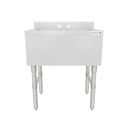 26" 18-Gauge Stainless Steel 2 Compartment Commercial Underbar Sink with Galvanized Legs, without Drainboard - 10" x 14" x 10" Bowl, NSF