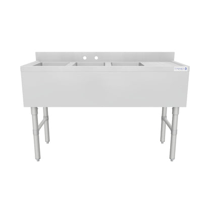 48" 18-Gauge Stainless Steel 3 Compartment Commercial Underbar Sink with Galvanized Legs, Right Drainboard - 10" x 14" x 10" Bowl, NSF