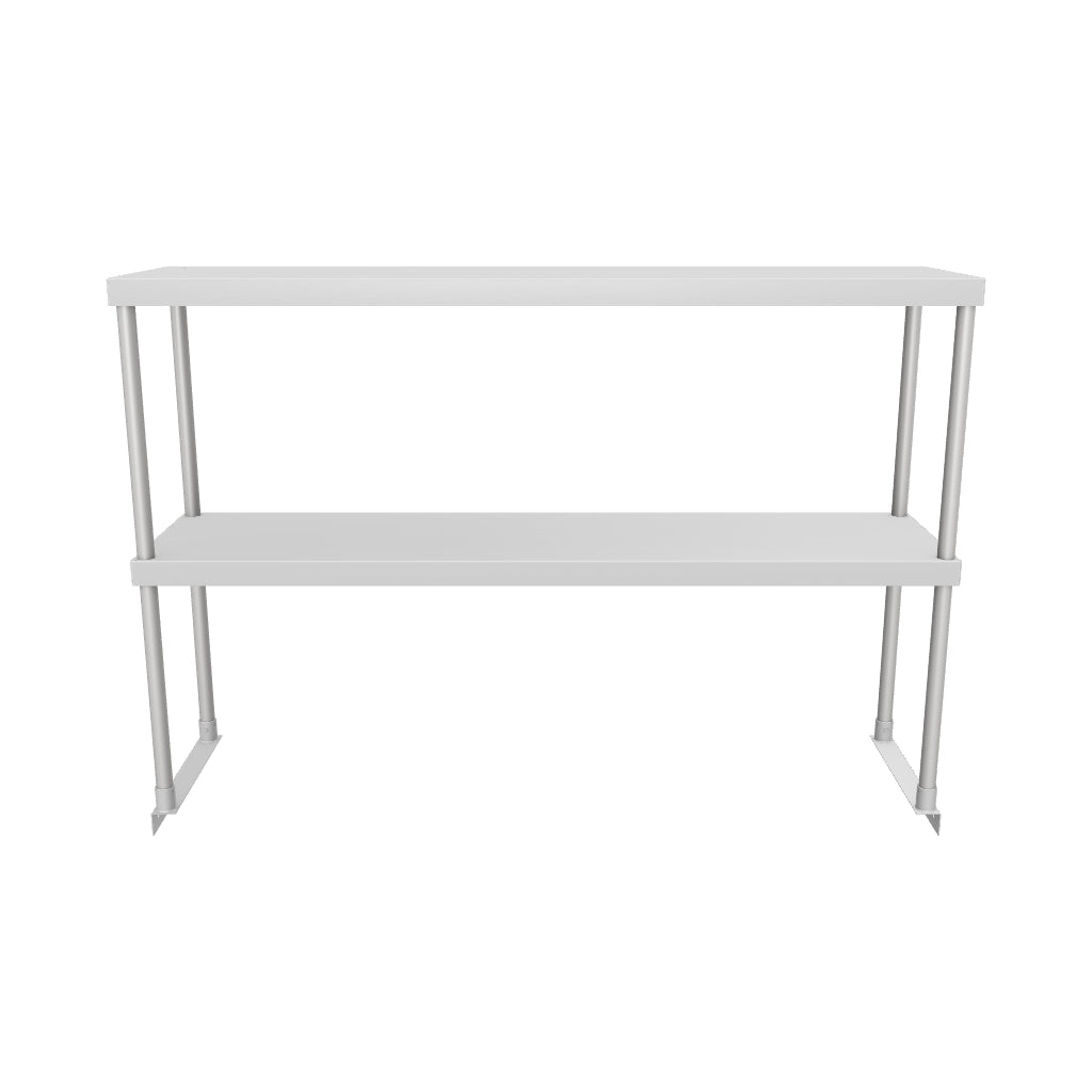 Commercial Double Deck Overshelf, 48" x 12" x 32", 18 Gauge Stainless Steel, Table-Mounted, NSF