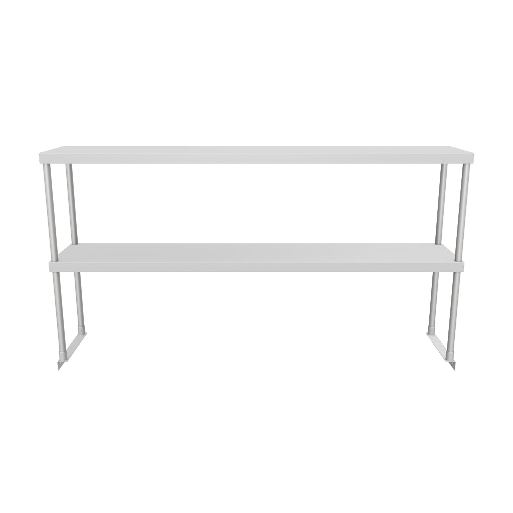 Commercial Double Deck Overshelf, 60" x 12" x 32", 18 Gauge Stainless Steel, Table-Mounted, NSF