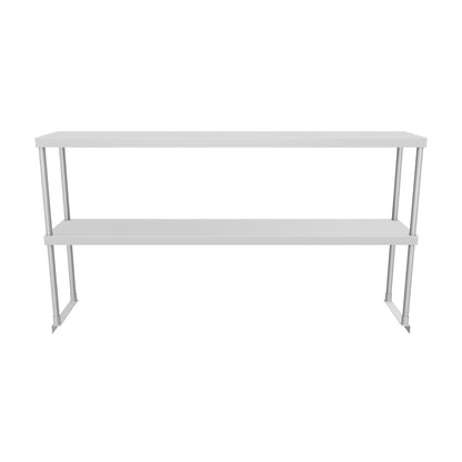 Commercial Double Deck Overshelf, 60" x 12" x 32", 18 Gauge Stainless Steel, Table-Mounted, NSF