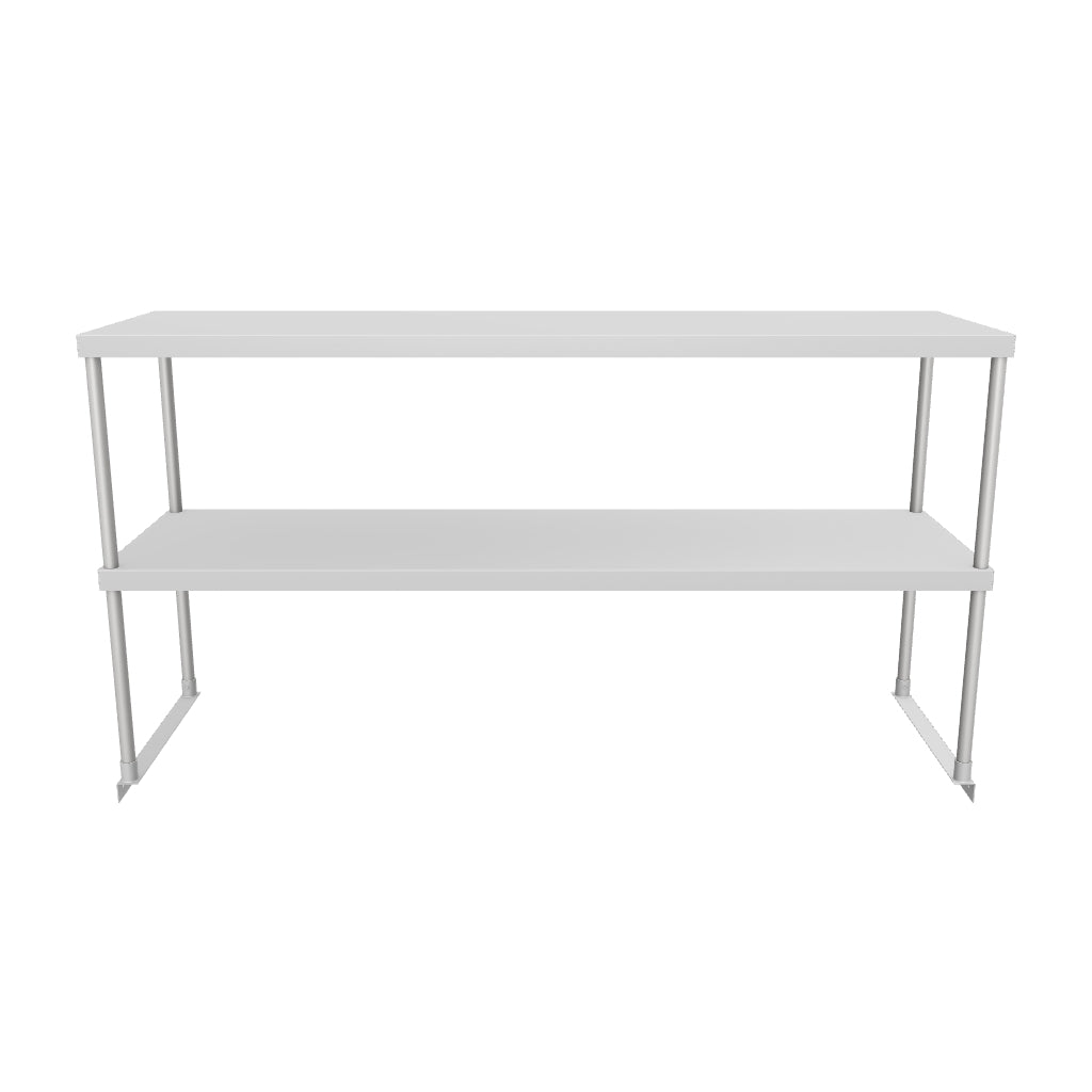 Commercial Double Deck Overshelf, 60" x 18" x 32", 18 Gauge Stainless Steel, Table-Mounted, NSF