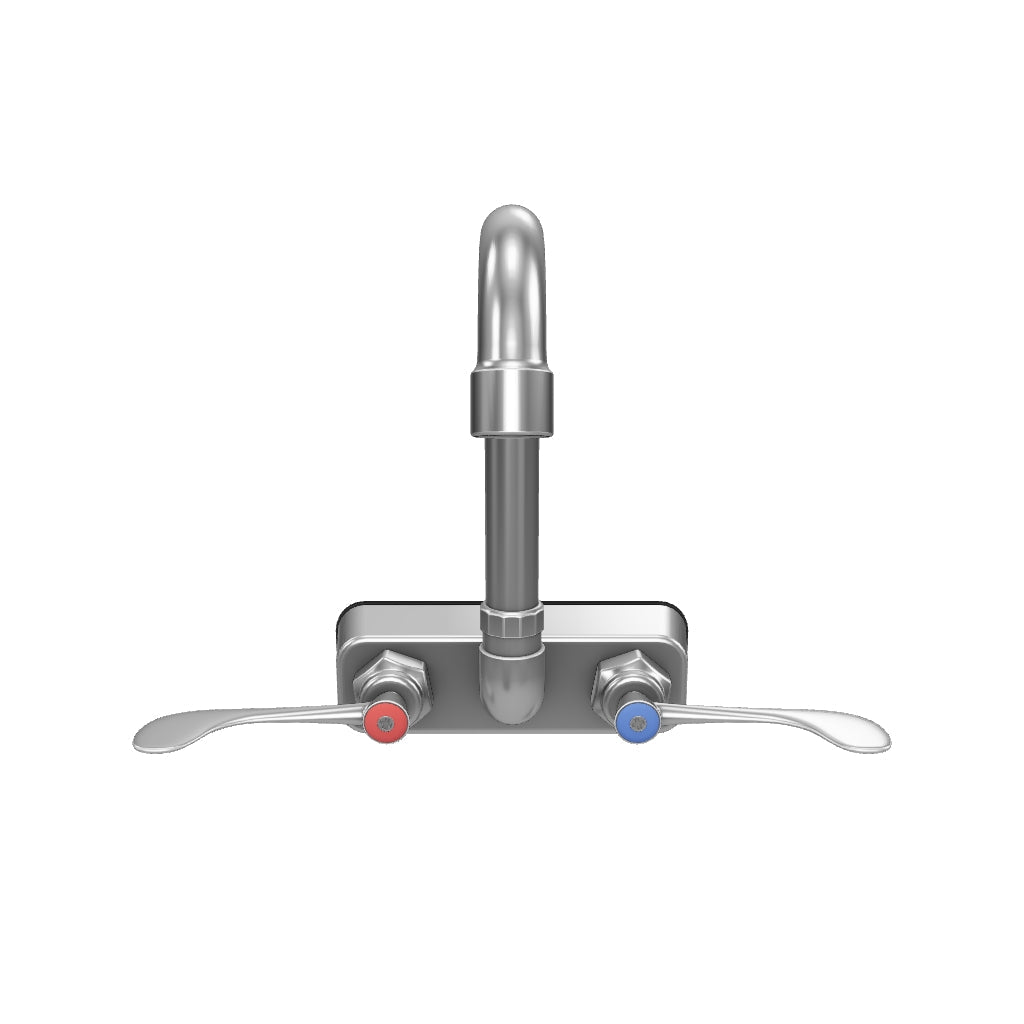 Wall Mount Commercial Faucet with 3 1/2" Swivel Gooseneck Spout, 4" Centers and Wrist Blade Handles, NSF