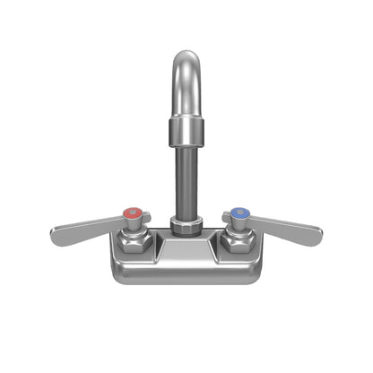Wall Mount Commercial Faucet with 3 1/2" x 8 1/2" Swivel Gooseneck Spout and 4" Centers, NSF