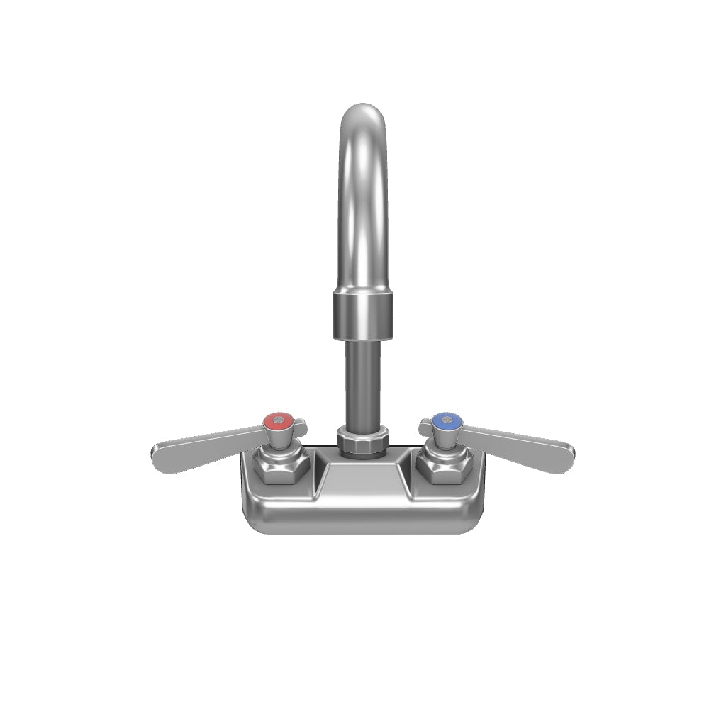 Wall Mount Commercial Faucet with 6" x 9 1/2" Swivel Gooseneck Spout and 4" Centers, NSF