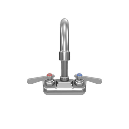 Wall Mount Commercial Faucet with 6" x 9 1/2" Swivel Gooseneck Spout and 4" Centers, NSF