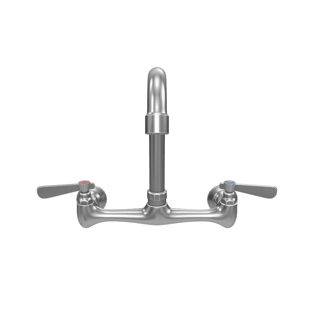 Wall Mount Commercial Faucet with 3 1/2" x 8 1/8" Swivel Gooseneck Spout and 8" Centers, NSF
