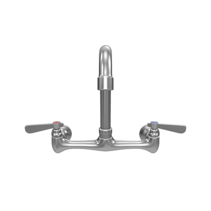 Wall Mount Commercial Faucet with 3 1/2" x 8 1/8" Swivel Gooseneck Spout and 8" Centers, NSF
