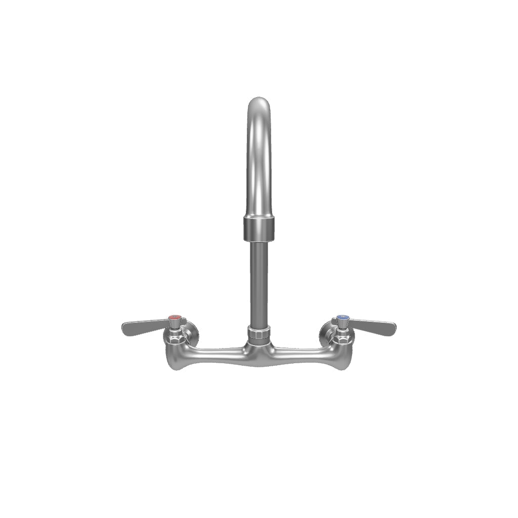Wall Mount Commercial Faucet with 8" x 12 1/2" Swivel Gooseneck Spout and 8" Centers, NSF
