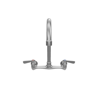 Wall Mount Commercial Faucet with 8" x 12 1/2" Swivel Gooseneck Spout and 8" Centers, NSF