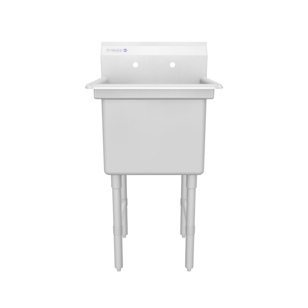 23" 16 Gauge Stainless Steel One Compartment Heavy Duty Sink with Stainless Steel Legs, without Drainboard - 18" x 18" x 14" Bowl, NSF