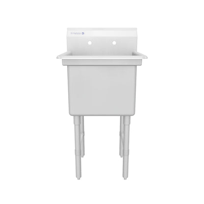 23" 16 Gauge Stainless Steel One Compartment Heavy Duty Sink with Stainless Steel Legs, without Drainboard - 18" x 18" x 14" Bowl, NSF