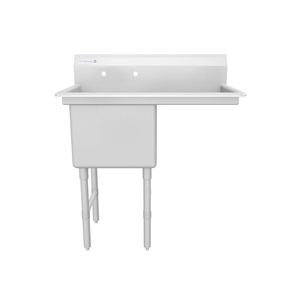 38.5" 16 Gauge Stainless Steel One Compartment Heavy Duty Sink with Stainless Steel Legs, Cross Bracing, and 1 Drainboard - 18" x 14" x 18" Bowl - Right Drainboard, NSF