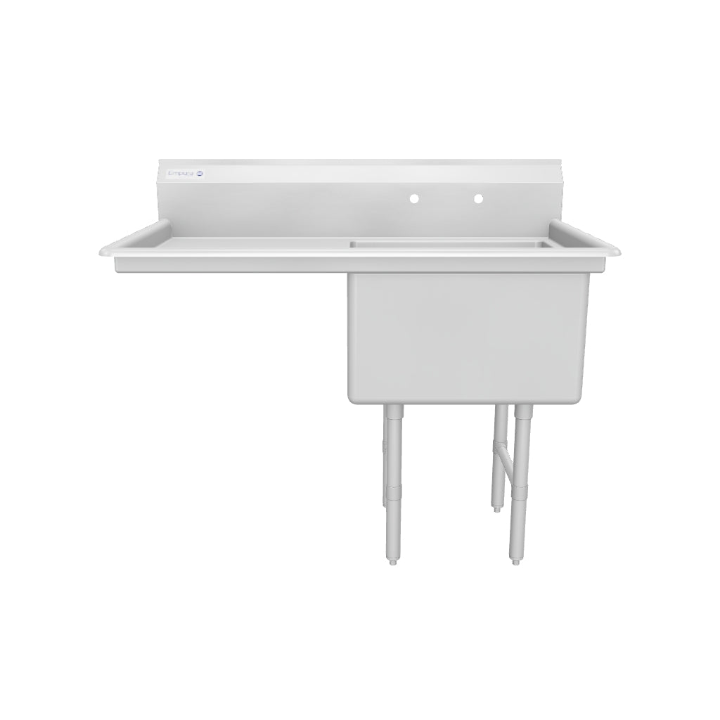 50.5" 16 Gauge Stainless Steel One Compartment Heavy Duty Sink with Stainless Steel Legs, Cross Bracing, and 1 Drainboard - 24" x 14" x 24" Bowl - Left Drainboard, NSF
