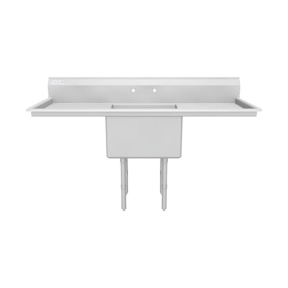 72" 16 Gauge Stainless Steel One Compartment Heavy Duty Sink with Stainless Steel Legs, Cross Bracing, and 1 Drainboard - 24" x 14" x 24" Bowl, NSF