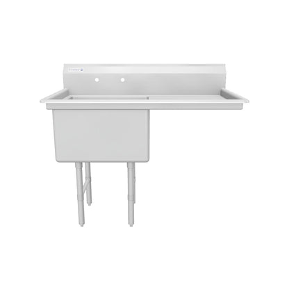 50.5" 16 Gauge Stainless Steel One Compartment Heavy Duty Sink with Stainless Steel Legs, Cross Bracing, and 1 Drainboard - 24" x 14" x 24" Bowl - Right Drainboard, NSF