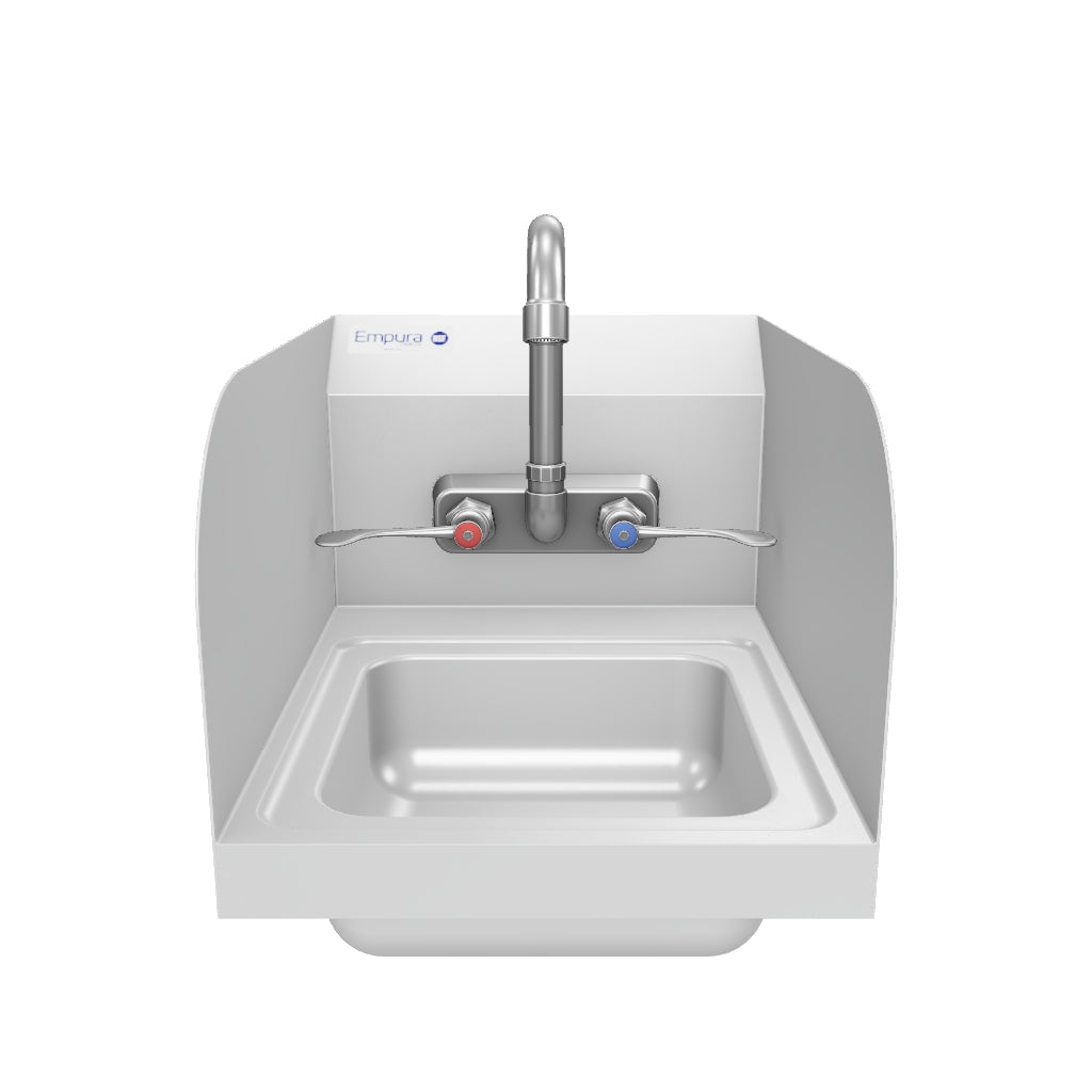 12" Wall Mounted Commercial 20 Gauge Stainless Hand Sink with Gooseneck Faucet Wrist Handles and Side Splashes, NSF