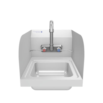 12" Wall Mounted Commercial 20 Gauge Stainless Hand Sink with Gooseneck Faucet Wrist Handles and Side Splashes, NSF