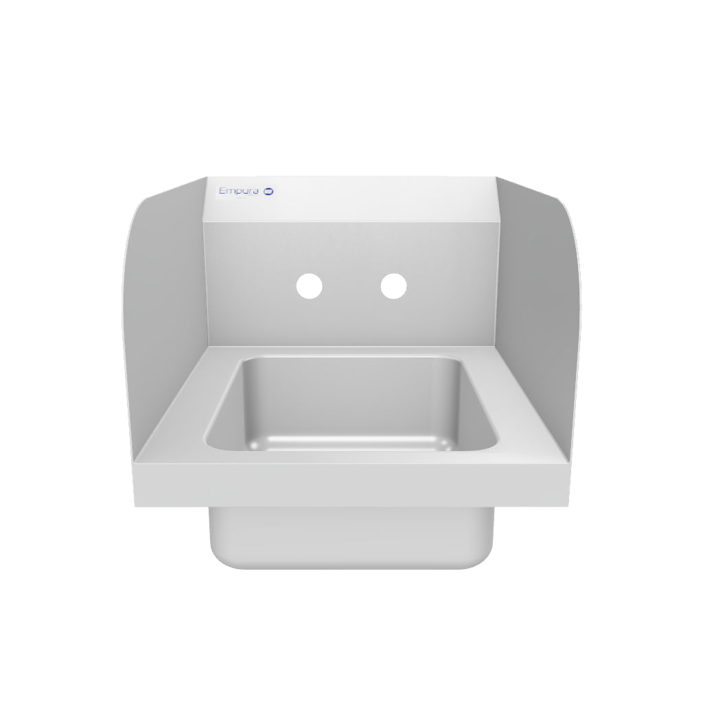 14" Wall Mounted Commercial 20 Gauge Stainless Hand Sink with Gooseneck Faucet Wrist Handles and Side Splashes, NSF