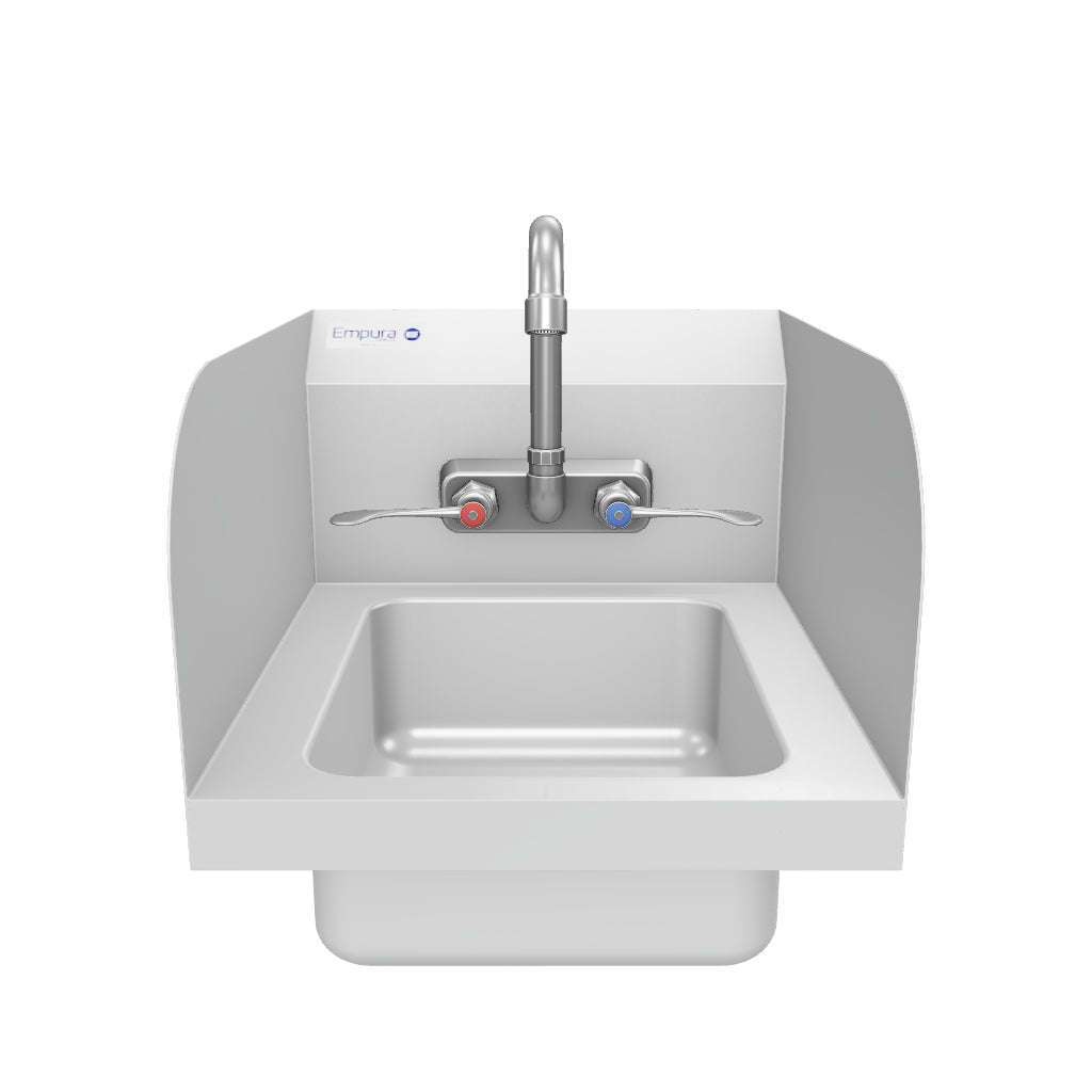 14" Wall Mounted Commercial 20 Gauge Stainless Hand Sink with Gooseneck Faucet Wrist Handles and Side Splashes, NSF