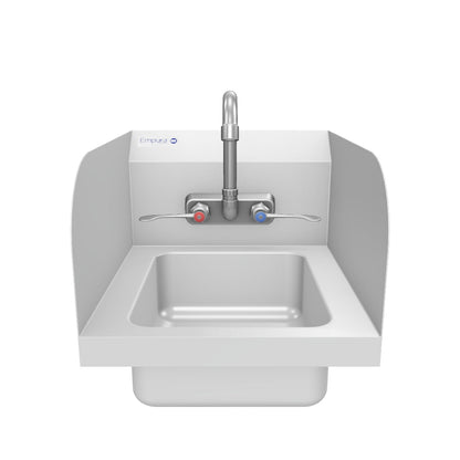 14" Wall Mounted Commercial 20 Gauge Stainless Hand Sink with Gooseneck Faucet Wrist Handles and Side Splashes, NSF
