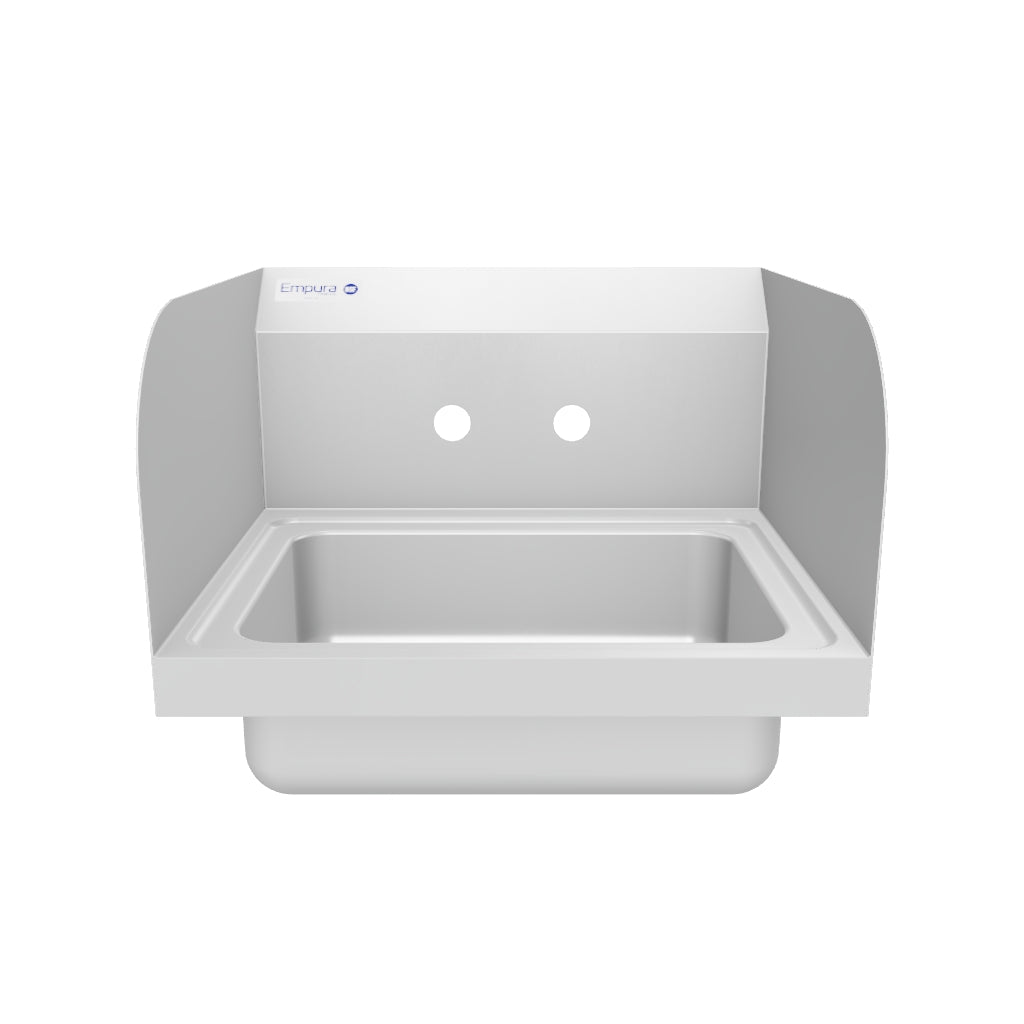 17" Wall Mounted Commercial 20 Gauge Stainless Hand Sink with Gooseneck Faucet Wrist Handles and Side Splashes, NSF