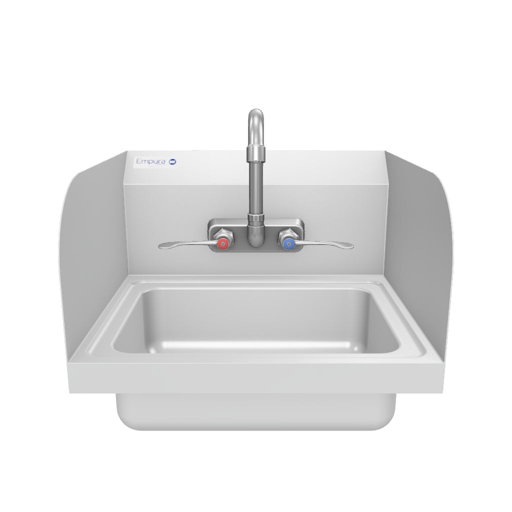 17" Wall Mounted Commercial 20 Gauge Stainless Hand Sink with Gooseneck Faucet Wrist Handles and Side Splashes, NSF