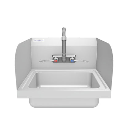 17" Wall Mounted Commercial 20 Gauge Stainless Hand Sink with Gooseneck Faucet Wrist Handles and Side Splashes, NSF