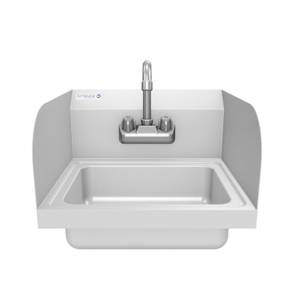 17" Wall Mounted Commercial 20 Gauge Stainless Hand Sink with Gooseneck Faucet and Side Splashes, NSF