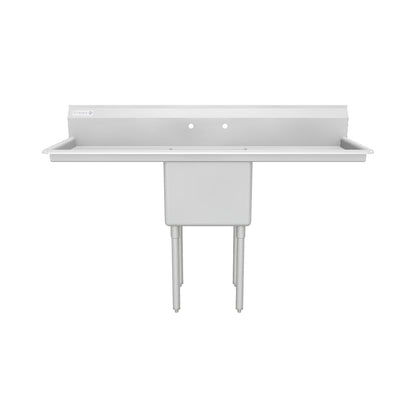 66" 18 Gauge Stainless Steel One Compartment Standard Duty Sink with Galvanized Legs, Cross Bracing, and 1 Drainboard - 18" x 14" x 18" Bowl, NSF