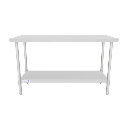 60" x 24" Economy Duty Work Table 18 Gauge 430 Stainless Steel with Galvanized Legs and Undershelf, NSF