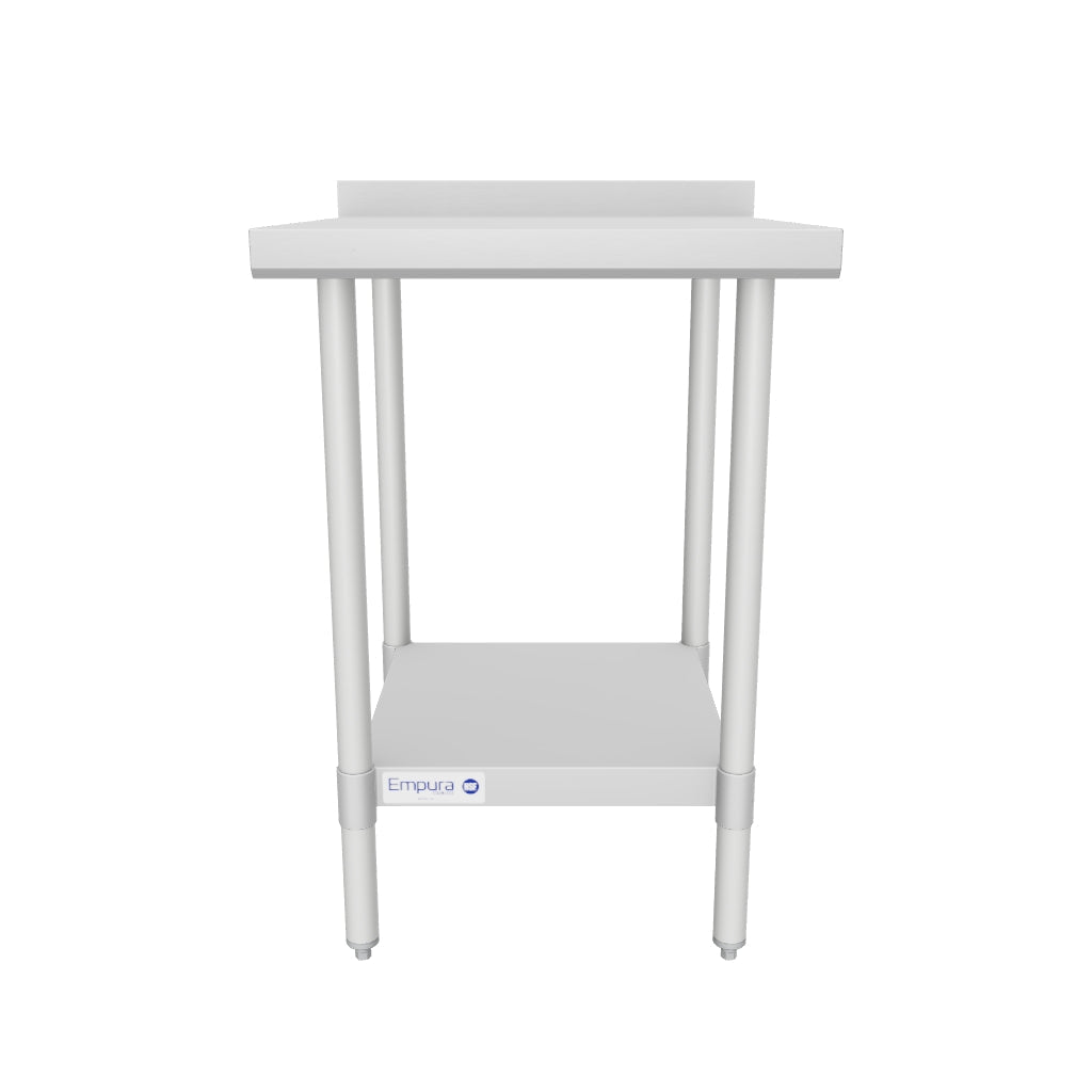 24" x 24" Economy Duty Work Table 18-Gauge 430 Stainless Steel with 2" Backsplash Galvanized Legs and Undershelf, NSF