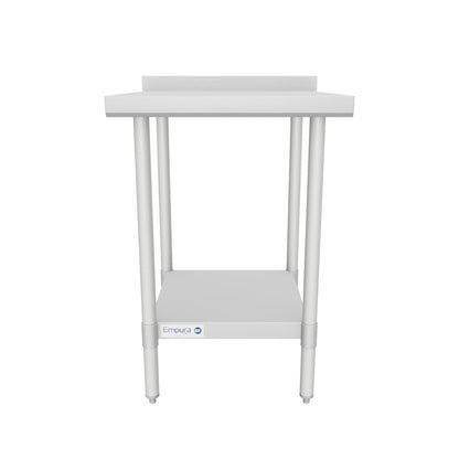24" x 24" Economy Duty Work Table 18-Gauge 430 Stainless Steel with 2" Backsplash Galvanized Legs and Undershelf, NSF