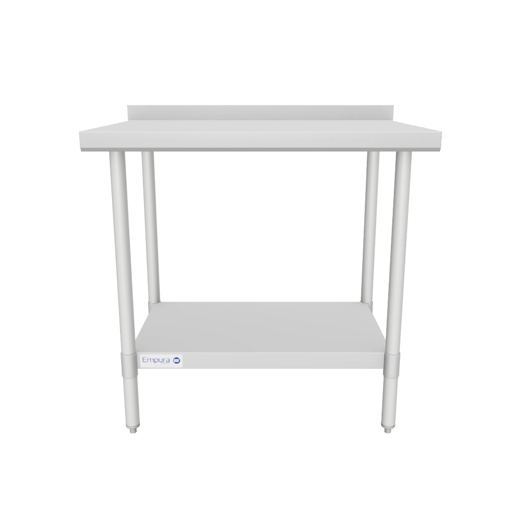 36" x 24" Economy Duty Work Table 18 Gauge 430 Stainless Steel with 2" Backsplash Galvanized Legs and Undershelf, NSF
