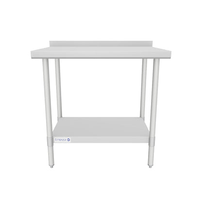 36" x 24" Economy Duty Work Table 18 Gauge 430 Stainless Steel with 2" Backsplash Galvanized Legs and Undershelf, NSF