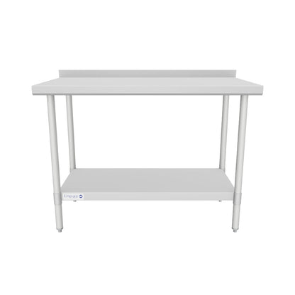 48" x 24" Economy Duty Work Table 18 Gauge 430 Stainless Steel with 2" Backsplash Galvanized Legs and Undershelf, NSF