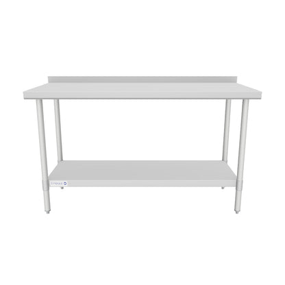60" x 24" Economy Duty Work Table 18 Gauge 430 Stainless Steel with 2" Backsplash Galvanized Legs and Undershelf, NSF
