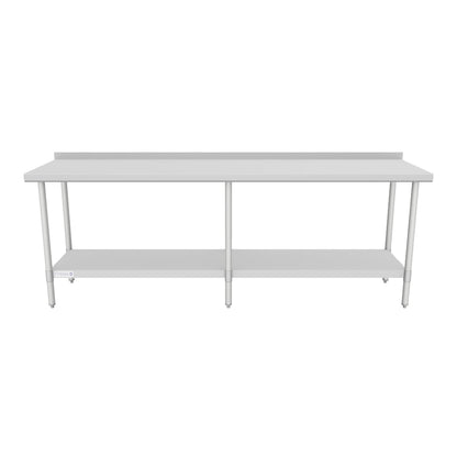 96" x 24" Economy Duty Work Table 18 Gauge 430 Stainless Steel with 2" Backsplash Galvanized Legs and Undershelf, NSF