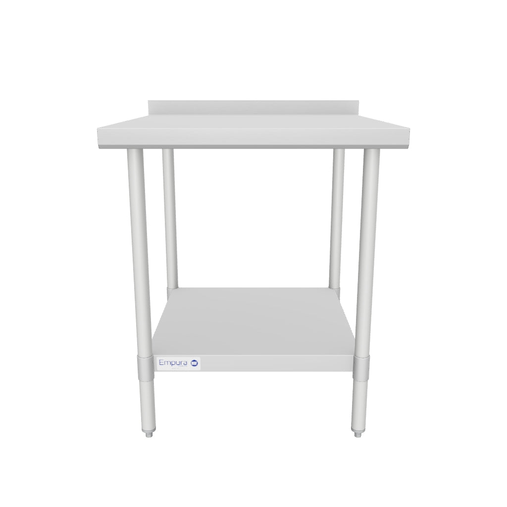 30" x 30" Economy Duty Work Table 18 Gauge 430 Stainless Steel with 2" Backsplash and Galvanized Undershelf, NSF