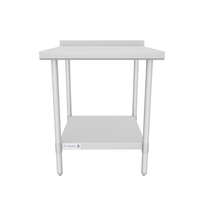 30" x 30" Economy Duty Work Table 18 Gauge 430 Stainless Steel with 2" Backsplash and Galvanized Undershelf, NSF