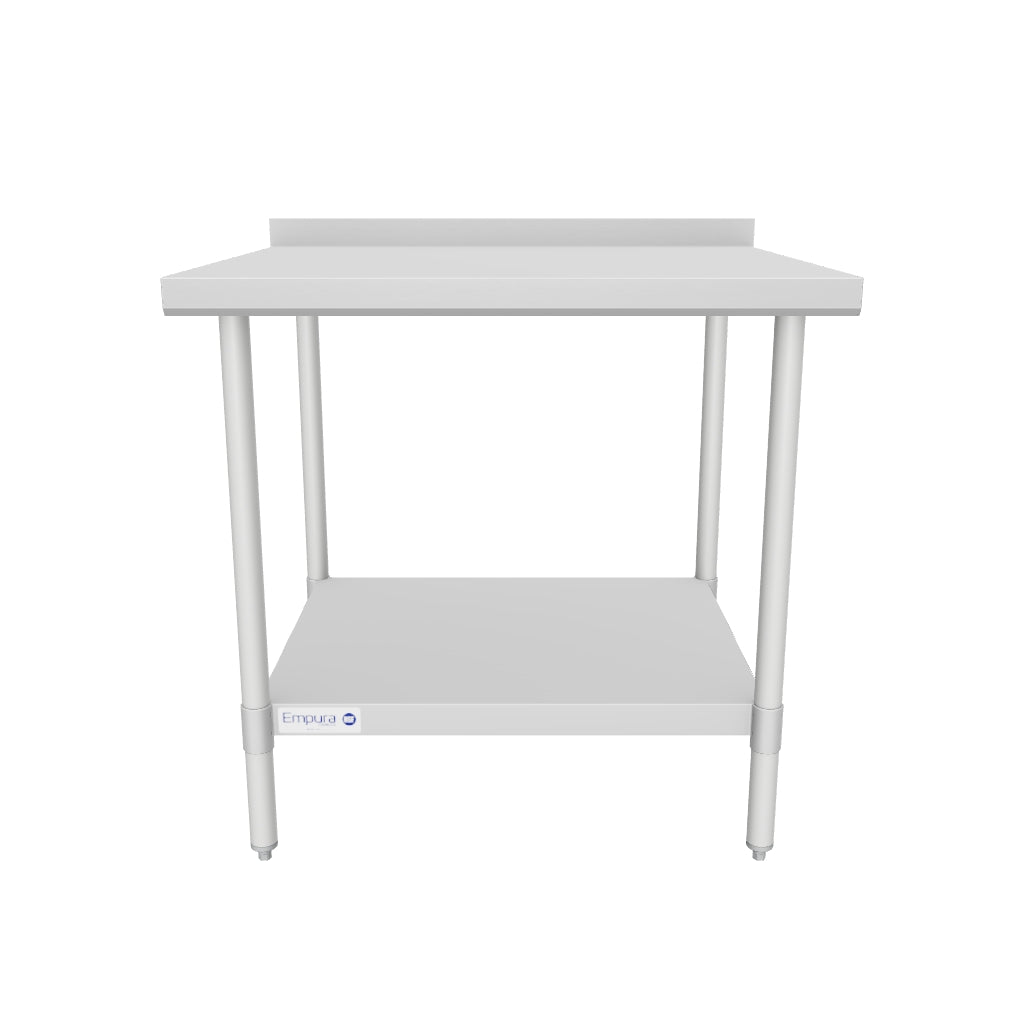 36" x 30" Economy Duty Work Table 18 Gauge 430 Stainless Steel with 2" Backsplash and Galvanized Undershelf, NSF