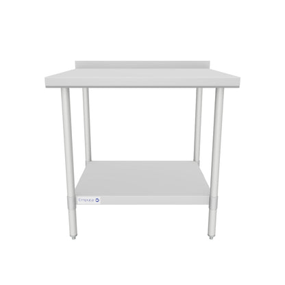 36" x 30" Economy Duty Work Table 18 Gauge 430 Stainless Steel with 2" Backsplash and Galvanized Undershelf, NSF