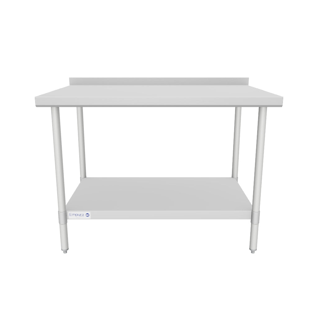 48" x 30" Economy Duty Work Table 18 Gauge 430 Stainless Steel with 2" Backsplash and Galvanized Undershelf, NSF